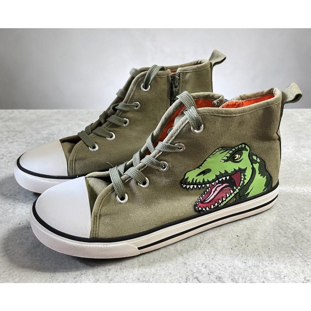 Dinosaur High tops Youth Sz 4 Tennis Shoes Sneakers Natural Steps Green Canvas
